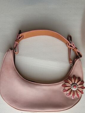 Ann Taylor Y2K Mini Suede Shoulder Bag with Enamel Flower Accent